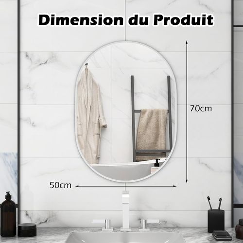 Miroir Salle De Bain 70,5 X 50,5 Cm, Miroir Mural Ovale, Miroir Maquillage, Supports Muraux