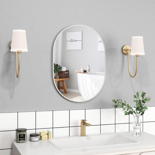 Miroir Salle De Bain 70,5 X 50,5 Cm, Miroir Mural Ovale, Miroir Maquillage, Supports Muraux