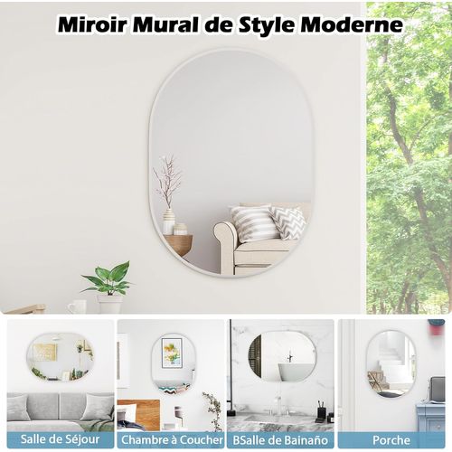 Miroir Salle De Bain 70,5 X 50,5 Cm, Miroir Mural Ovale, Miroir Maquillage, Supports Muraux