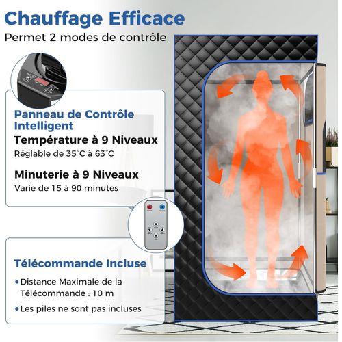 Sauna à Vapeur Portable 3l Avec Chaise Pliable, Tente De Sauna Avec 9 Niveaux Température (noir)