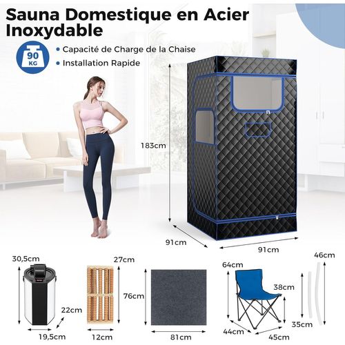 Sauna à Vapeur Portable 3l Avec Chaise Pliable, Tente De Sauna Avec 9 Niveaux Température (noir)