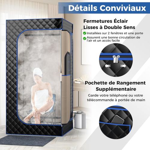 Sauna à Vapeur Portable 3l Avec Chaise Pliable, Tente De Sauna Avec 9 Niveaux Température (noir)