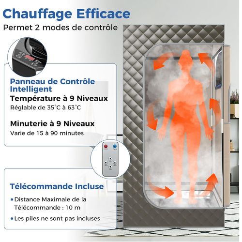 Sauna à Vapeur Portable 3l Avec Chaise Pliable, Tente De Sauna Avec 9 Niveaux Température (gris)