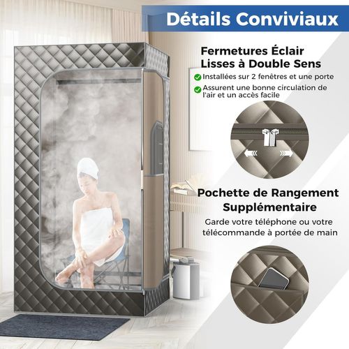 Sauna à Vapeur Portable 3l Avec Chaise Pliable, Tente De Sauna Avec 9 Niveaux Température (gris)