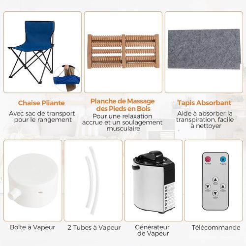 Sauna à Vapeur Portable 3l 1 000w Avec Chaise Pliable, Tente De Sauna Pour 1-2 Personnes (gris)