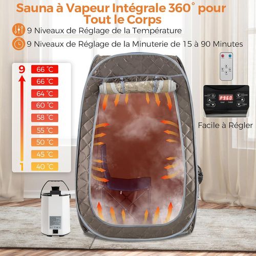 Sauna à Vapeur Portable 3l 1 000w Avec Chaise Pliable, Tente De Sauna Pour 1-2 Personnes (gris)