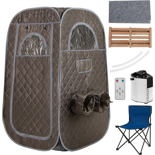 Sauna à Vapeur Portable 3l 1 000w Avec Chaise Pliable, Tente De Sauna Pour 1-2 Personnes (gris)