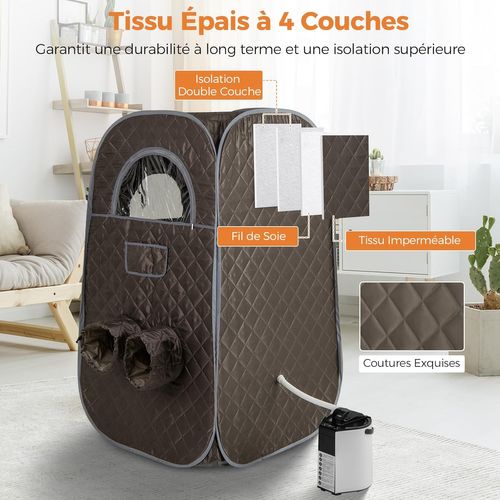 Sauna à Vapeur Portable 3l 1 000w Avec Chaise Pliable, Tente De Sauna Pour 1-2 Personnes (gris)