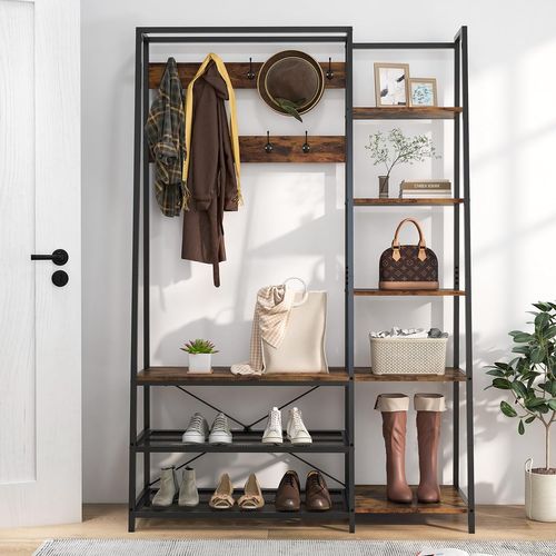 Porte Manteaux 180 Cm, Meuble D'entrée 3 En 1, Banc à Chaussures, 9 Patères Double