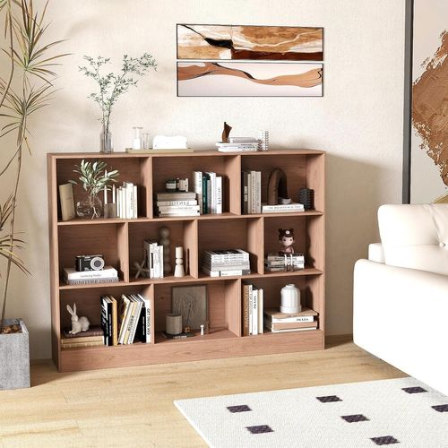 Bibliothèque Etagère à 10 Cases, Armoire De Rangement Autoportante à 3 Niveaux, Bureau, Naturel