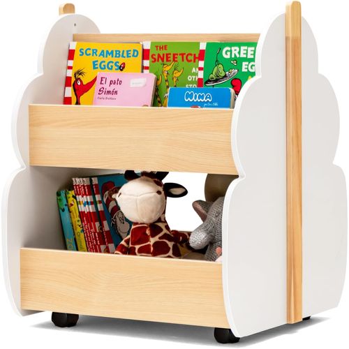 Bibliothèque Enfants En Bois Avec Forme D‘arbre, Étagère De Rangement Jouets Avec 4 Roues