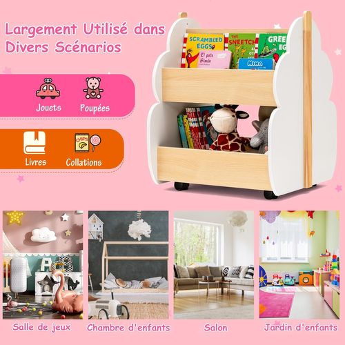 Bibliothèque Enfants En Bois Avec Forme D‘arbre, Étagère De Rangement Jouets Avec 4 Roues