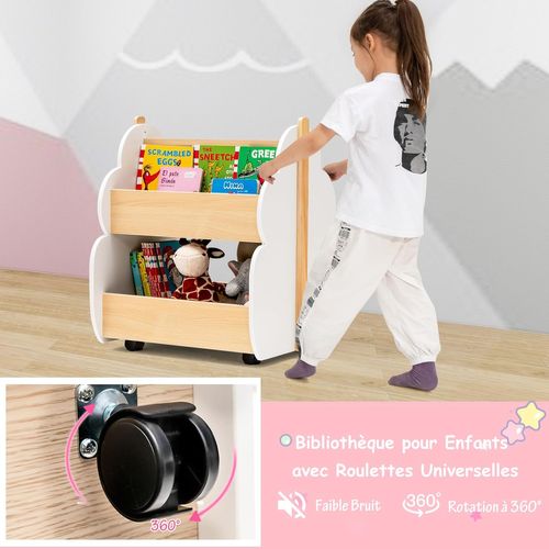Bibliothèque Enfants En Bois Avec Forme D‘arbre, Étagère De Rangement Jouets Avec 4 Roues
