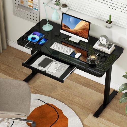 Bureau Assis Debout Electrique 120 X 60 Cm Avec Tiroir, Bureau Électrique Réglable En Hauteur (noir)