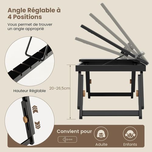 Table De Lit Pliable 53 X 33 Cm, Plateau De Lit En Bambou Avec Pieds Réglables (marron)