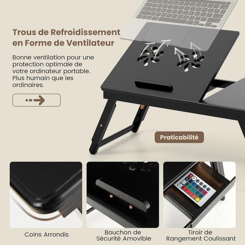 Table De Lit Pliable 53 X 33 Cm, Plateau De Lit En Bambou Avec Pieds Réglables (marron)