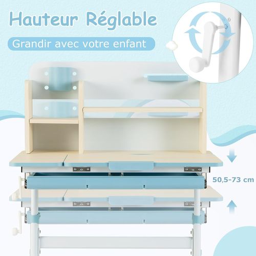 Bureau Enfants Avec Réglable En Hauteur (50,5-73 Cm) Et Plateau Inclinable(0-60°), Charge 100kg Bleu