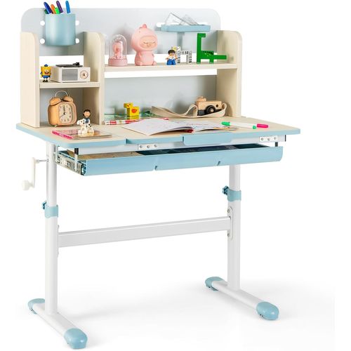 Bureau Enfants Avec Réglable En Hauteur (50,5-73 Cm) Et Plateau Inclinable(0-60°), Charge 100kg Bleu