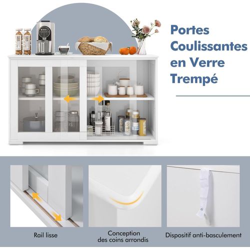 Buffet Cuisine, Armoire Cuisine Avec 2 Etagères, 2 Portes Coulissantes, 107 X 33 X 64 Cm (blanc)