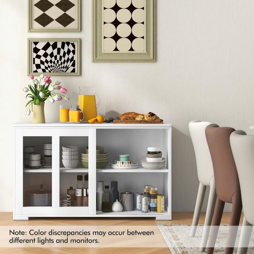 Buffet Cuisine, Armoire Cuisine Avec 2 Etagères, 2 Portes Coulissantes, 107 X 33 X 64 Cm (blanc)