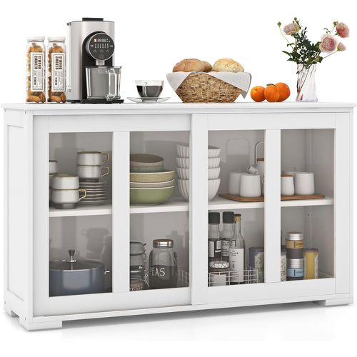 Buffet Cuisine, Armoire Cuisine Avec 2 Etagères, 2 Portes Coulissantes, 107 X 33 X 64 Cm (blanc)