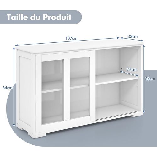 Buffet Cuisine, Armoire Cuisine Avec 2 Etagères, 2 Portes Coulissantes, 107 X 33 X 64 Cm (blanc)