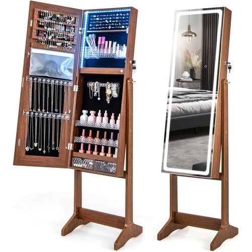 Armoire à Bijoux Avec Miroir Sur Pieds, Grand Miroir Psyché Sans Cadre,  Noyer