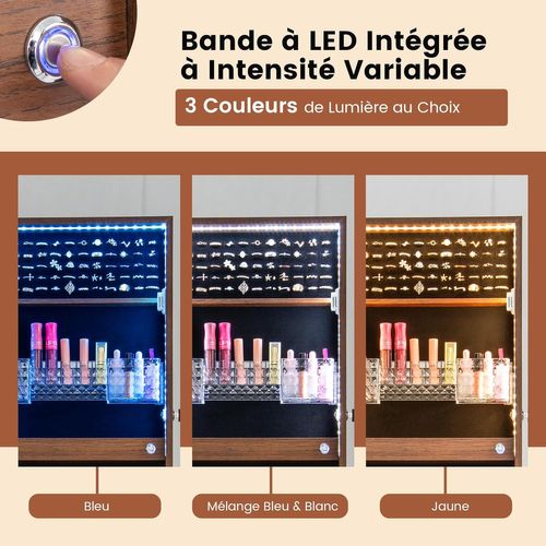 Armoire à Bijoux Avec Miroir Sur Pieds, Grand Miroir Psyché Sans Cadre,  Noyer