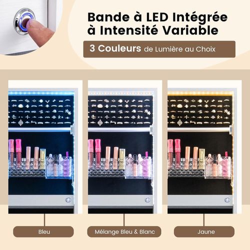 Armoire à Bijoux Avec Miroir Sur Pieds, Grand Miroir Psyché Sans Cadre,  Blanc