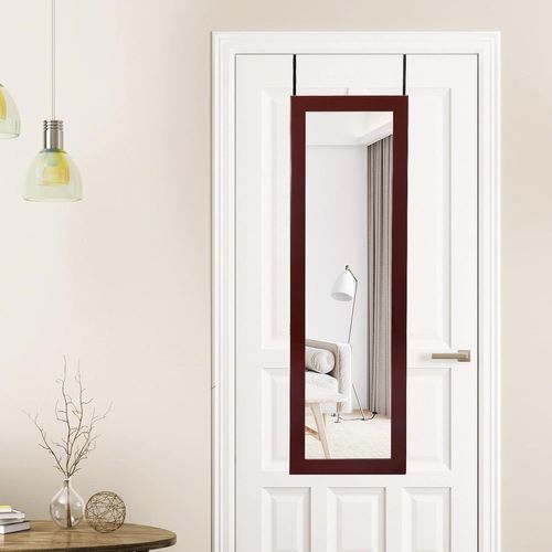 Armoire à Bijoux Murale Avec Miroir 12 LED, Meuble De Rangement Verrouillable Pleine Longueur Marron