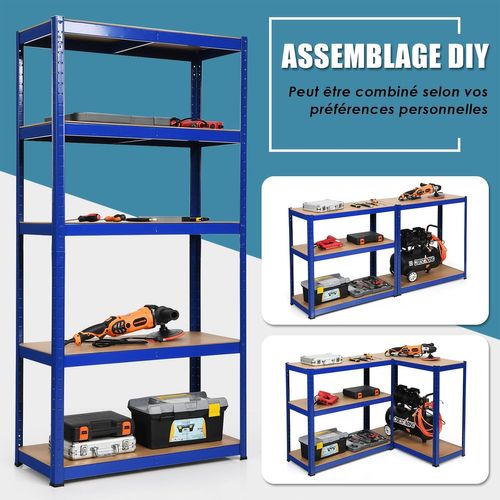 Etagère De Garage à 5 Niveaux Charge Max.875kg Avec Etagère Ajustable, 40 X 90 X 180 Cm (bleu)