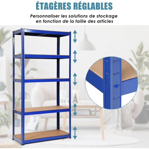 Etagère De Garage à 5 Niveaux Charge Max.875kg Avec Etagère Ajustable, 40 X 90 X 180 Cm (bleu)