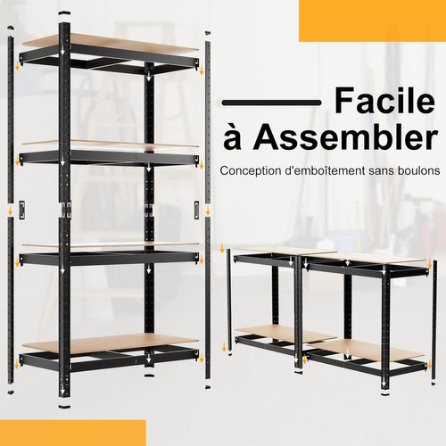 Rayonnage Métallique Etagère De Rangement Capacité De Charge 520kg, 40 X 80 X 160 Cm (noir)