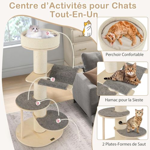 Arbre à Chat 120 Cm, Tour Pour Chat Interieur à 4 Étages,charge Max 20 Kg, Naturel