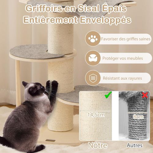 Arbre à Chat 120 Cm, Tour Pour Chat Interieur à 4 Étages,charge Max 20 Kg, Naturel