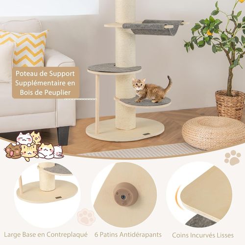 Arbre à Chat 120 Cm, Tour Pour Chat Interieur à 4 Étages,charge Max 20 Kg, Naturel
