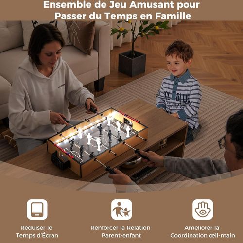 Baby-foot En Bois Avec 12 Joueurs Et Lumière LED, Poignée Et Marqueur Manuel, 51 X 30,5 X 8 Cm
