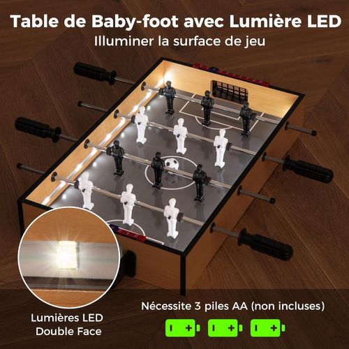 Baby-foot En Bois Avec 12 Joueurs Et Lumière LED, Poignée Et Marqueur Manuel, 51 X 30,5 X 8 Cm