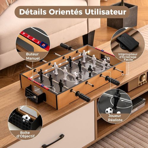 Baby-foot En Bois Avec 12 Joueurs Et Lumière LED, Poignée Et Marqueur Manuel, 51 X 30,5 X 8 Cm
