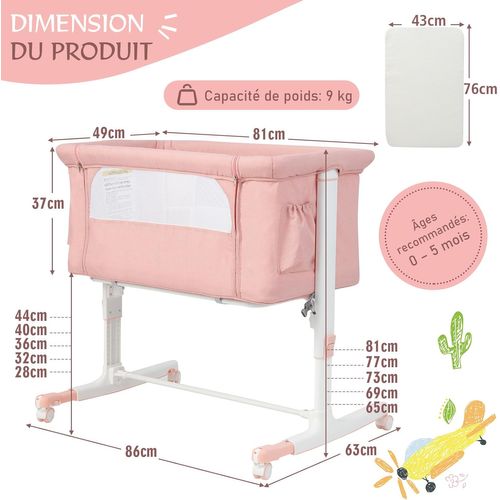 3 En 1 Lit Cododo Bébé Avec Matelas Et 5 Hauteur Réglable, Lit Bébé Evolutif Avec Inclinaison