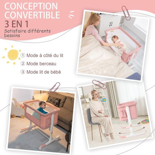 3 En 1 Lit Cododo Bébé Avec Matelas Et 5 Hauteur Réglable, Lit Bébé Evolutif Avec Inclinaison