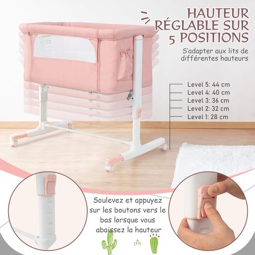 3 En 1 Lit Cododo Bébé Avec Matelas Et 5 Hauteur Réglable, Lit Bébé Evolutif Avec Inclinaison