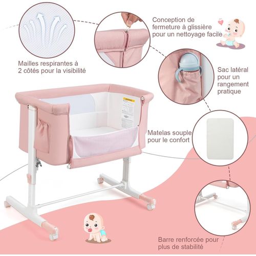 3 En 1 Lit Cododo Bébé Avec Matelas Et 5 Hauteur Réglable, Lit Bébé Evolutif Avec Inclinaison