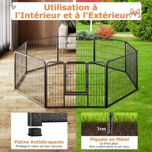 Parc Pour Chien Intérieur Extérieur, 8 Panneaux, Enclos Chien Portable Pliable (79 × 80 Cm)