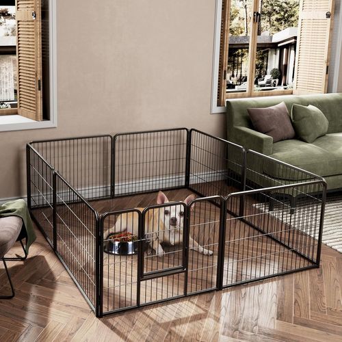 Parc Pour Chien Intérieur Extérieur, 8 Panneaux, Enclos Chien Portable Pliable (79 × 80 Cm)