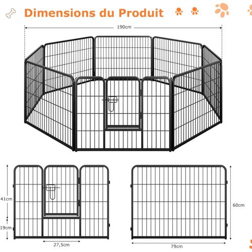 Parc Pour Chien Intérieur Extérieur, 8 Panneaux, Enclos Chien Portable Pliable (79 × 80 Cm)