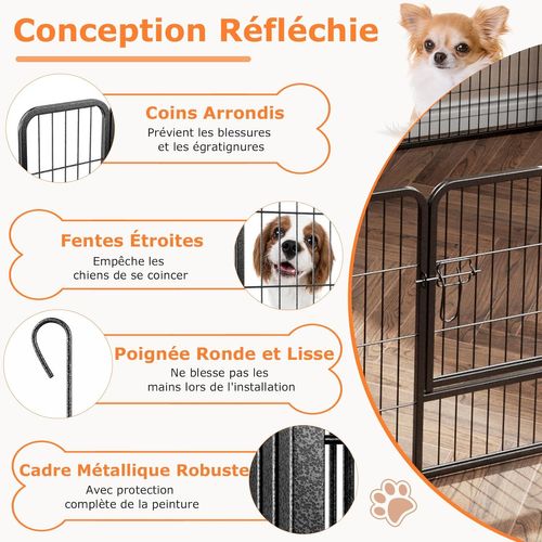 Parc Pour Chien Intérieur Extérieur, 8 Panneaux, Enclos Chien Portable Pliable (79 × 80 Cm)