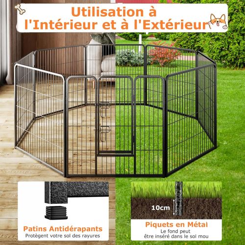 Parc Pour Chien Intérieur Extérieur, 8 Panneaux, Enclos Chien Portable Pliable (79 × 80 Cm)
