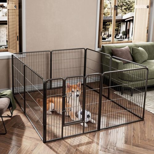 Parc Pour Chien Intérieur Extérieur, 8 Panneaux, Enclos Chien Portable Pliable (79 × 80 Cm)