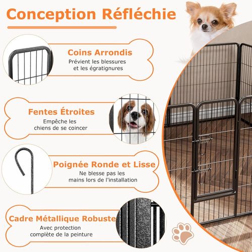 Parc Pour Chien Intérieur Extérieur, 8 Panneaux, Enclos Chien Portable Pliable (79 × 80 Cm)